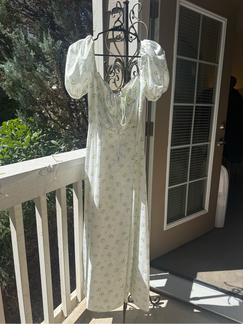 Amazon White Maxi Dress with Green Floral Print
